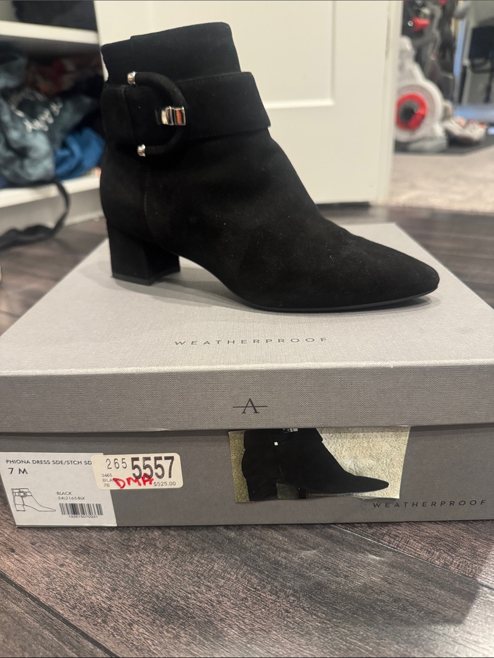 Aquatalia Phiona iWeatherproof Black Suede Ankle Boot with Buckle
